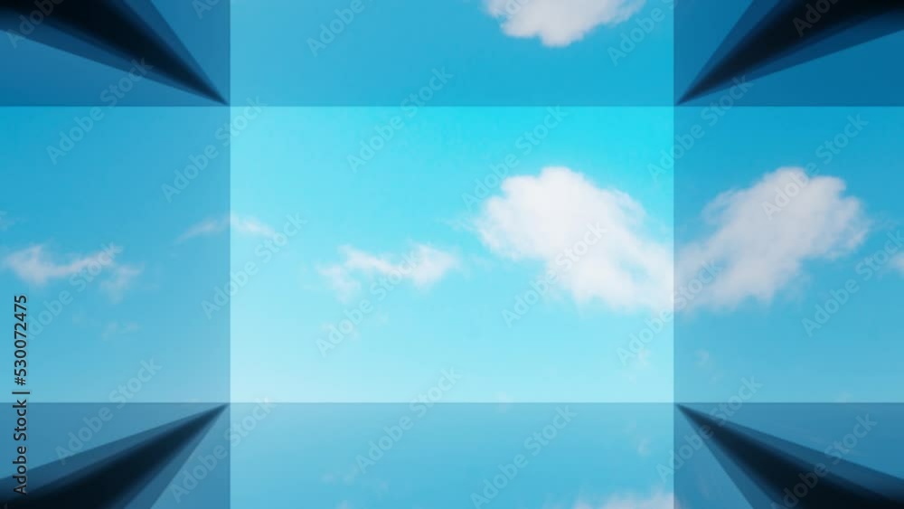 Poster 3d concept animation with sky timelapse inside tunnel with reflections on the walls