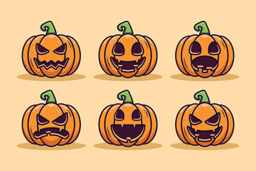 Flat halloween Scary pumpkins Cartoon Collections