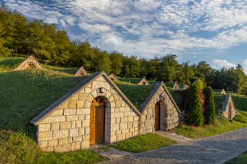 Fototapeta na wymiar Autumnal Gombos-hegyi pincesor in Hercegkut, UNESCO site, Great Plain, North Hungary