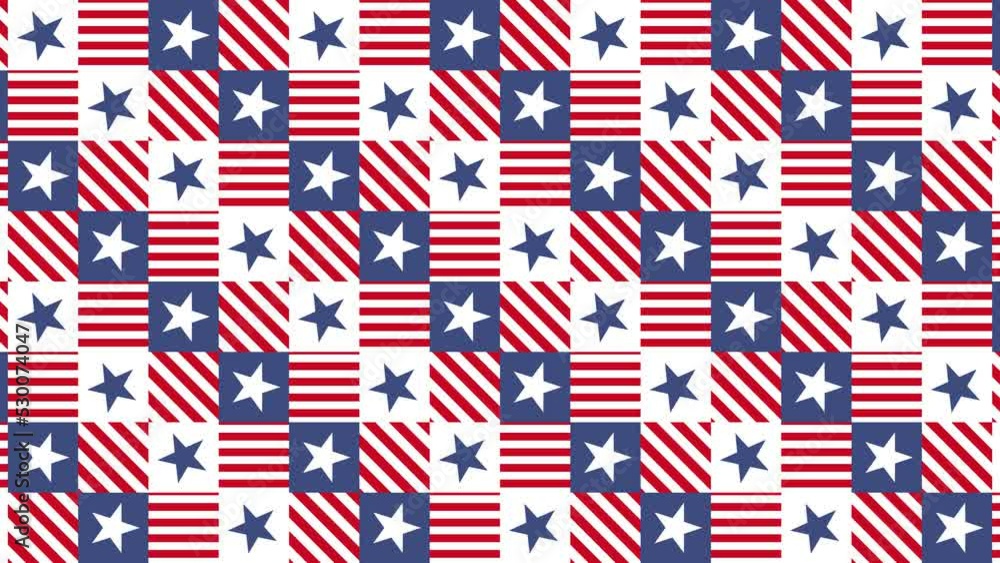 Poster animated stars and stripes in various colors. trendy animated seamless loop with a patriotic theme. 