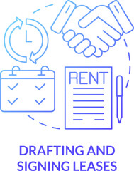 Drafting and signing leases blue gradient concept icon. Apartment rent agreement abstract idea thin line illustration. Isolated outline drawing