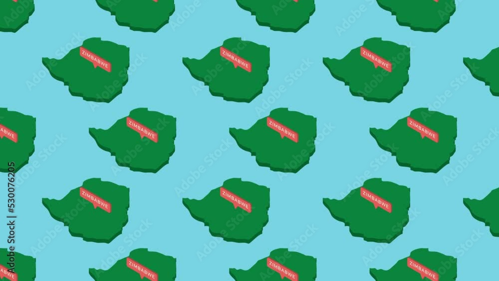 Aufkleber green isometric maps of country zimbabwe with orange pointer on a blue background. seamless loop hor
