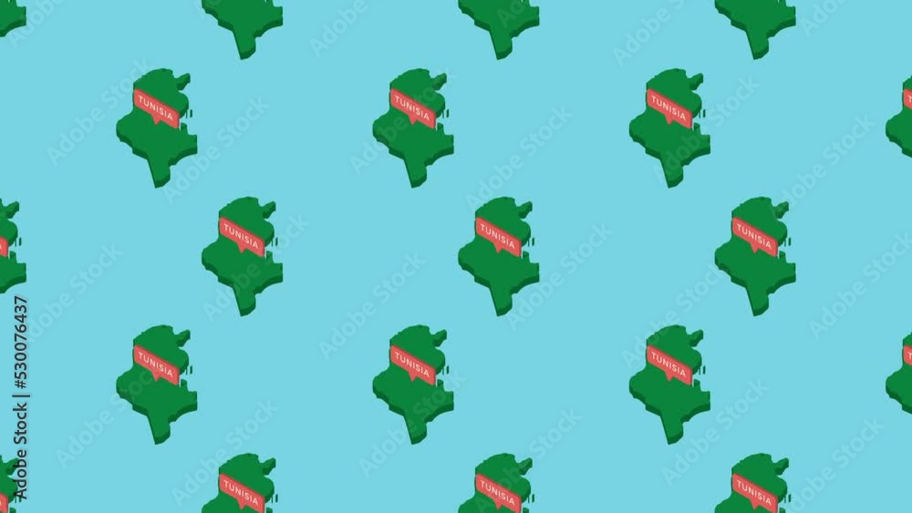 Aufkleber green isometric maps of country tunisia with orange pointer on a blue background. seamless loop hori