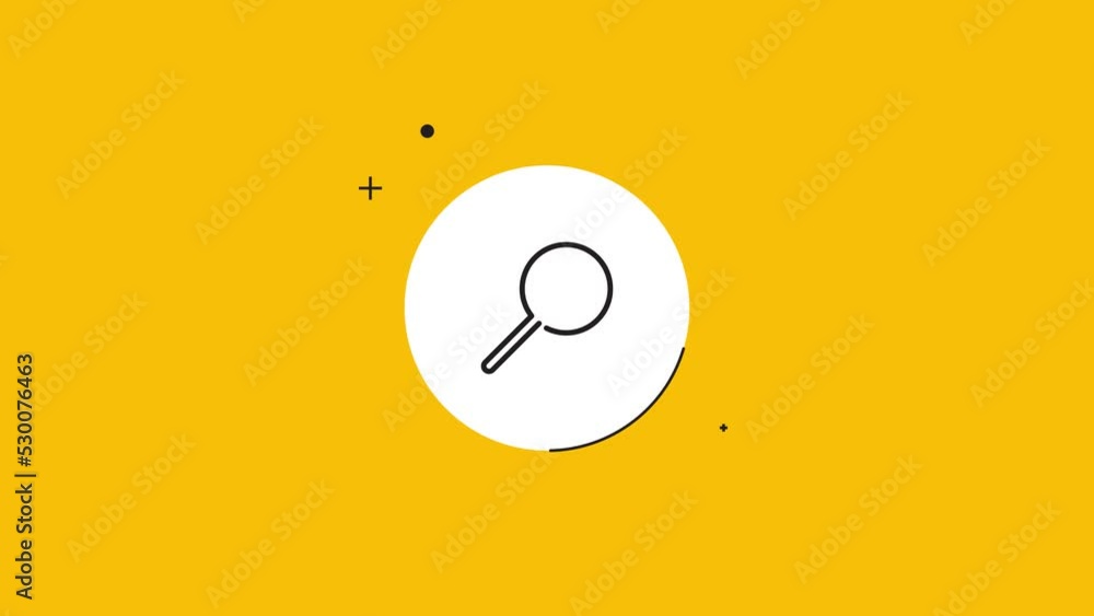 Aufkleber thin line magnifying glass symbol on a yellow background. seamless loop dynamic animation with regul