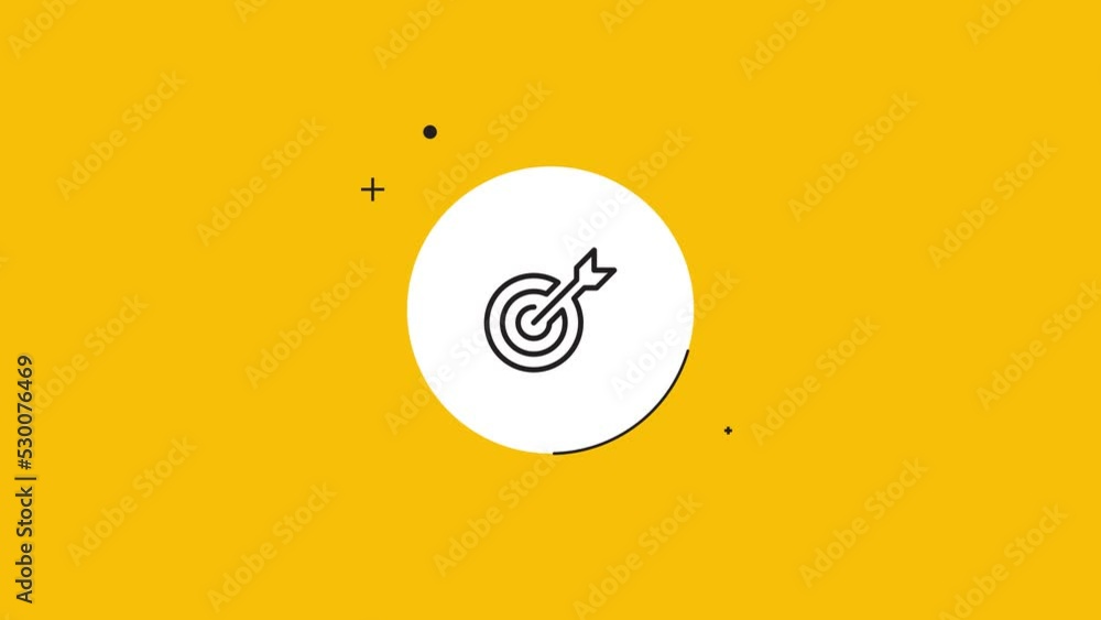 Aufkleber thin line round target icon with arrow on a yellow background. seamless loop dynamic symbol rolling 