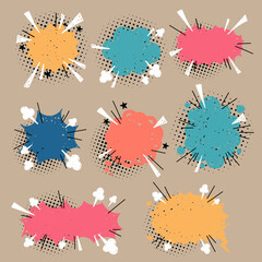collection set of cute hand drawn pop art polka dots colorful halftone blank speech bubble balloon, shout, think, speak, talk, text box, banner, flat, design, vector illustration