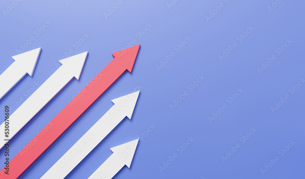 Poster rising arrow data analytics optimization growth statistics finance, growing bars on purple backgroun