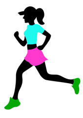Sportswoman, running girl, fitness, marathon. Color print