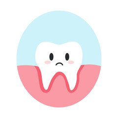 Inflammation of the roots of the tooth in cartoon flat style. Vector illustration of gum disease, gingivitis teeth character, dental care concept, oral hygiene