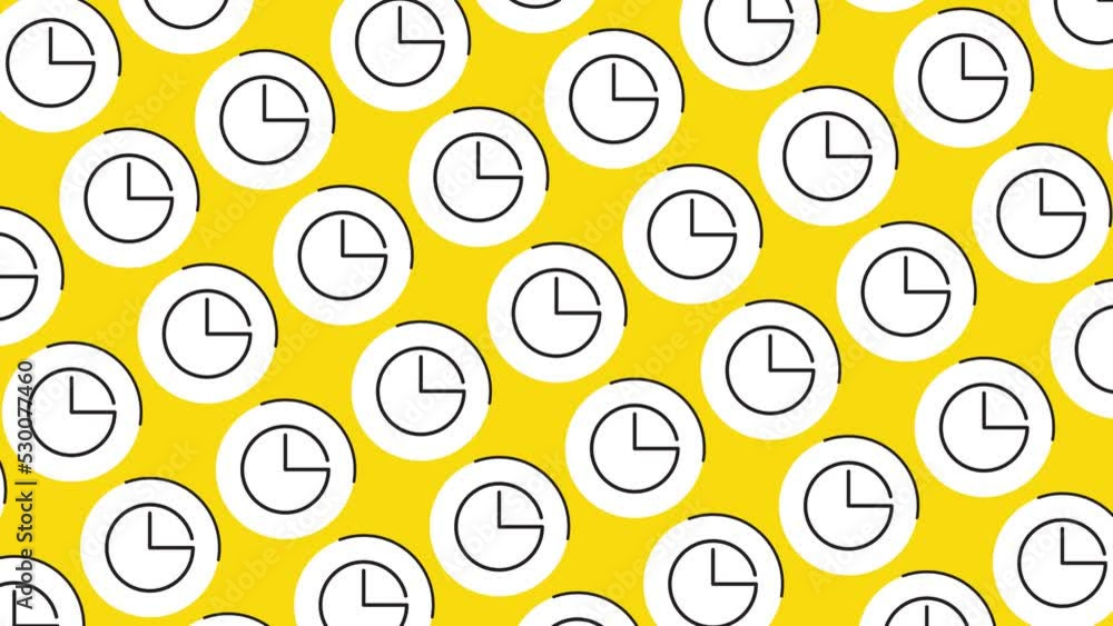 Aufkleber round clock symbols on a yellow background. seamless loop dynamic pattern with regular symbols rotat