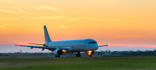 Passenger plane taxies onto the runway