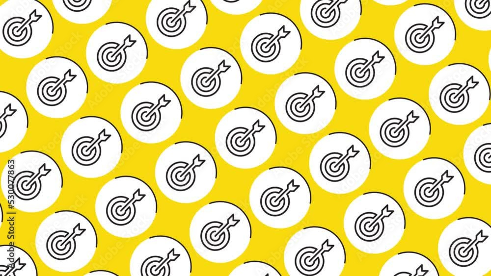Aufkleber thin line target symbols in pattern on a yellow background. seamless loop dynamic pattern with regul