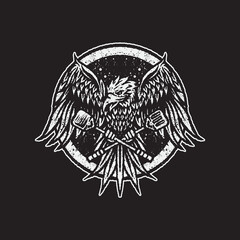 Eagle with cooking badge drawing illustration.