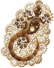 Steampunk Gecko Lizard Vintage Retro Style Machine composée d& 39 horloges, chaînes, engrenages, illustration d& 39 horlogerie isolée sur fond transparent