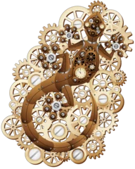 Tableaux ronds sur aluminium Dessiner Steampunk Gecko Lizard Vintage Retro Style Machine composée d& 39 horloges, chaînes, engrenages, illustration d& 39 horlogerie isolée sur fond transparent