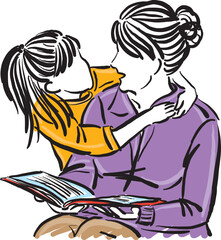 grand mother and grand daughter reading a book family concept vector illustration