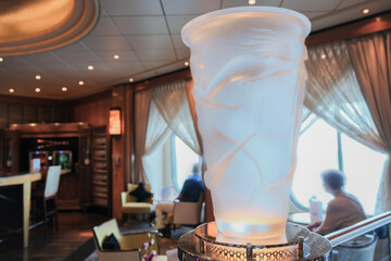 Elegant Art Deco interior design furnishing bar lounge area onboard ocean liner cruiseship cruise...