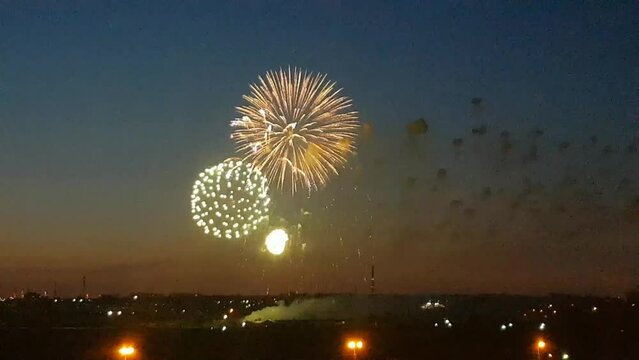 Omsk, Omsk region. Fireworks on Victory Day in the city of Omsk, May 9
