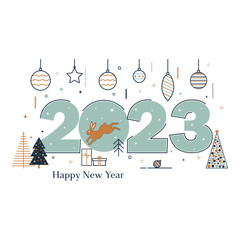 New Year card, year of the rabbit,  Happy Chinese new year 2023, the year of the rabbit zodiac. Little bunny greeting card, poster, banner, brochure, calendar.