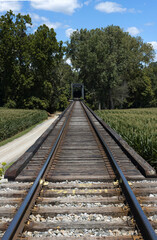 Fototapeta na wymiar Train tracks before trestle bridge, Shenandoah, Virginia. 