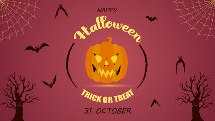 Happy Halloween posters with bats, haunted castles and pumpkins. Trendy design for banners, party invitation in vector format.