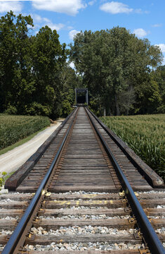 Train tracks before trestle bridge, Shenandoah, Virginia. 