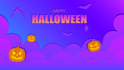 Happy Halloween posters with bats, haunted castles and pumpkins. Trendy design for banners, party invitation in vector format.