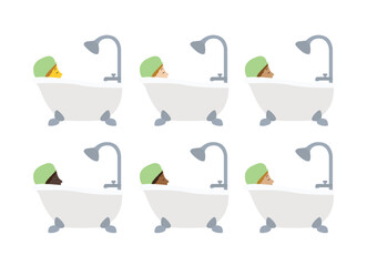 Naklejka premium bath emoji vector skin tones set collection shower
