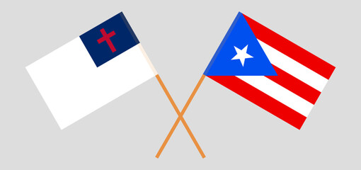 Crossed flags of christianity and Puerto Rico. Official colors. Correct proportion