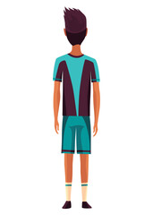 Soccer player, cartoon male football character. Man full length, back view. Isolated flat vector illustration