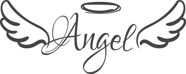Angel doodle. Flying wings logo. Heaven symbol