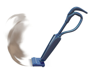 Aspirapolvere blu con vortice polvere e striscia luminosa