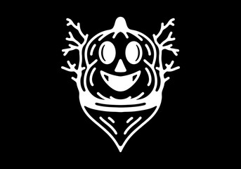 Pumpkin and trees Black and white line art mono line tattoo