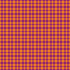 Small fall checkered seamless pattern in orange and purple. Autumn plaid background vector illustration.
