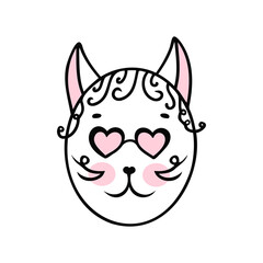 Cat face in heart glasses, girl. Vector Illustration for printing, backgrounds, covers and packaging. Image can be used for greeting cards, posters, stickers and textile. Isolated on white background.