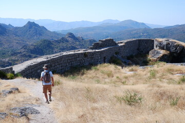 hiking old fortress in the mountains