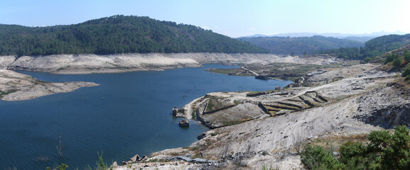 Panorama of ghost town Aceredo in Spain after drought