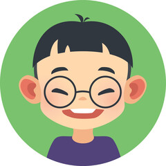 Laughing asian kid avatar. Round child portrait