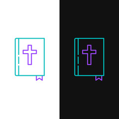 Obraz premium Line Holy bible book icon isolated on white and black background. Colorful outline concept. Vector