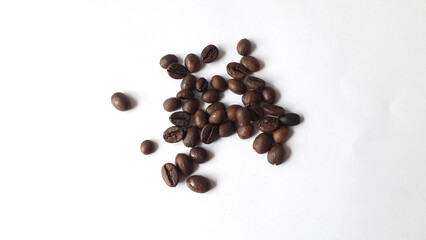 Coffee beans isolated on a white background with copy space for writing text