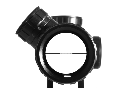POV cross hair sniper rifle scope with transparent background - Powered by Adobe