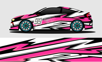 Fototapeta premium Car wrap design vector, truck and cargo van decal. Graphic abstract stripe racing background designs for vehicle, rally, race, adventure and car racing livery