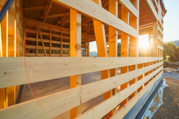 Construction of ecological renewable low energy sustainable wooden eco house.