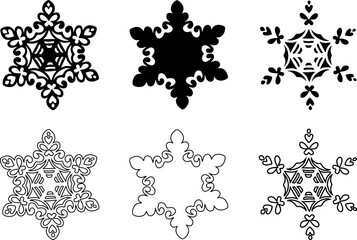 Snowflake, black isolated silhouette of a snowflake on a white background