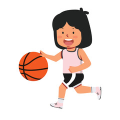 Young girl kid playing Basketball