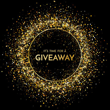 Time for a giveaway - banner template. It s time for a Giveaway phrase on dark glitter background. Christmas and New Year giveaway - holiday baner template. Vector illustration