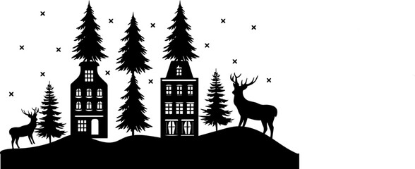 Christmas Village House Tree Svg