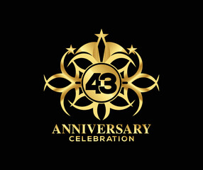 43 Years Anniversary. Invitation card. Celebrating of, colorful shape decoration Logo with Luxury Design