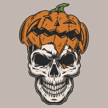 Halloween skull vintage sticker colorful