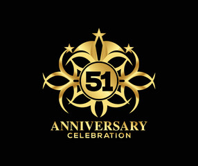 51 Years Anniversary. Invitation card. Celebrating of, colorful shape decoration Logo with Luxury Design